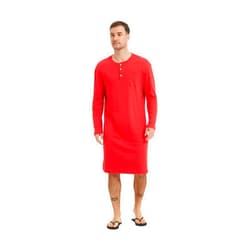 Mucwer Men's Cotton Long Sleeve Nightshirts （46in-48in）,Long Sleeve Nightgown With Kangaroo Pocket（S～4XL）