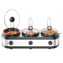 Chefman Triple Slow Cooker & Food Warmer, Three Crock Slowcooker with 2.5 Qt. Ceramic Crocks, 7.5-Quart Total Capacity, PFAS-Free, Three Temperature Settings, Dishwasher-Safe Parts – Stainless Steel