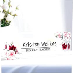 Flpoxzd Custom Desk Name Plate Personalized, Acrylic Name Plates for Desk, Office Decor Personalized Gifts for Teacher Coworkers Boss Nurse (red Rose)