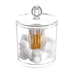 Hipiwe Cotton Ball and Swab Organizer with Lid Apothecary Acrylic Jar Makeup Cotton Organizer Bathroom Storage Canister Jar for Cotton Rounds Pads Q-tips Holder