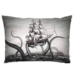 EKOBLA Throw Pillow Cover Vintage Sail Boat Gorgeous Cool Octopus Cute Animal Ocean Waves Nautical Marine Sea Life Decor Lumbar Pillow Case Cushion for Sofa Couch Bed Standard Queen Size 20x30 Inch
