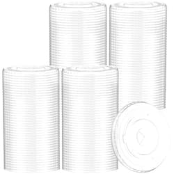 Nuogo 200 Pcs Clear Flat Lids Plastic Disposable PET Cup Lids with Straw Slot Fits for 12 oz, 16 oz, 20 oz and 24 oz Cups for Summer Iced Coffee, Ice Cream, Slush, Milkshake, Party Supplies