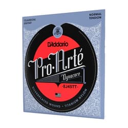D'Addario Guitar Strings - Pro-Arte Classical Guitar Strings - EJ45TT Dynacore - Silver Plated Wrap, Composite Dynacore, Titanium Nylon Trebles - Normal Tension, 1-Pack