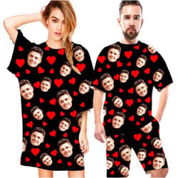 M YESCUSTOM Custom Pajama Sets with Face Personalized Customized Photo Sleepwear PJS for Women Cami Top and Shorts Two Piece