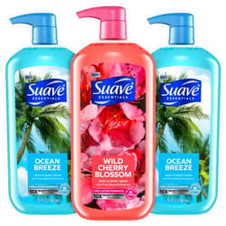 Suave Body Wash Variety Bundle – Ocean Breeze 2-Pack & Wild Cherry Blossom, Gentle & Moisturizing Body Washes with Vitamin E, 30 Oz Ea (3 Piece Set)