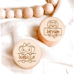 GPCZERBH personalized name baby memory box, wooden tooth fairy souvenir with animal illustrations of the first tooth, commemorate the customizable baby memory box, baby fetal hair /umbilical cord memorial box