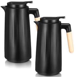 Ziliny 2 Pcs 34 oz Thermal Coffee Carafe Double Wall Vacuum Carafe with Glass Liner and Wood Handle Insulated Coffee Carafe for Keeping Cold or Hot Drinks Milk Tea Hot Chocolates, Black
