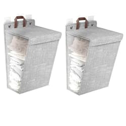 Rumcnjen 2 Pack Collapsible Laundry Hamper with Lid, Wall Hanging Laundry Bag with Sticky Hook, Storage Basket for Clothe and Toy, Laundry Hamper Great for RV LaundryRoom Dormitory Bathroom Bedroom Camper-Grey