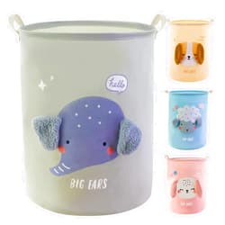 Mziart Kids Laundry Basket, Cute Animal Baskets Collapsible Clothes Laundry Hamper Nursery Storage Basket Large Boys Girls Toy Box Storage Organizer for Bedroom Bathroom Gift Baskets, Grey Elephant