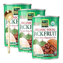 moofin Native Forest Organic Young Jackfruit, 14 Ounces - Versatile Vegan Meat Substitute, Gluten-Free, Ready-To-Eat, Ideal For Tacos Sloppy Joes, Bundled With Golden SS Spoon, Soy-Free [Pack of 3]