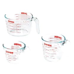 Pyrex 3 Piece Measuring Cup Set, Includes 1, 2, and 4 Tempered Glass Liquid Measuring Cups, Dishwasher, Freezer, Microwave, and Oven Safe, Essential Kitchen Tools