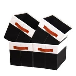 HOdo Home Fabric Storage Bin with Hard Bottom Base and 2 Bold Handles, Collapsible Large Canvas Storage Baskets for Organizing Shelf Nursery Home Closet (Black&White, 14L×10W×9.5H - 4Pack)