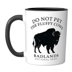 Do Not Pet The Fluffy Cows Bison Badlands Souvenir Funny Do Not Pet The Fluffy Cows Badlands National Park Ceramic Mug, Black/White