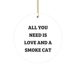 Generic Smoke Cat Circle Ornament - All You Need is Love and a Smoke Cat - Gift for Smoke Cat Lovers - Unique Christmas Ornament