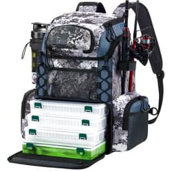 Piscifun Fishing Tackle Backpack with Rod Holders & 4 Tackle Boxes, Outdoor Fishing Bag with Waterproof Rain Cover