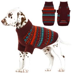Kuoser Dog Sweater Dog Clothes, Soft Dog Sweaters Knitted Pullover for Small Medium Dogs Cat Girl Boy, Cold Weather Warm Bohemian Turtleneck Knitwear Pet Apparel for Chihuahua, Pug, Bulldog, Dachshund