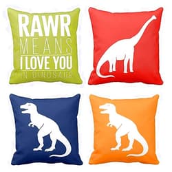 Emvency Set of 4 Throw Pillow Covers Dinosaur Tyrannosaurus in Rawr Brachiosaurus Red Navy Blue Prehistoric Paleontologist Decorative Pillow Cases Boys Room Home Decor Square 16x16 Inches