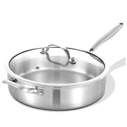 LOLYKITCH 5 Quarts Tri-Ply Stainless Steel Sauté Pan wih Lid, 12 Inch Deep Frying Pan,Jumbo Cooker,Induction Cooking Pan,Dishwasher and Oven Safe,Detachable Handle.