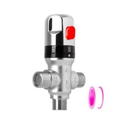 Q-Hillstar Thermostatic Mixing Valve with 3/4 NPT Thread, Temperature Control Bathroom Faucet Valve, Galvanized Brass, for Shower System