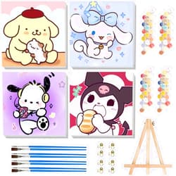Sretoul 4 Pack Cartoon Paint by Numbers Kit for Kids with Frame - Wooden Easel, Cute Kids Paint by Numbers Ages 4 8 12, DIY Acrylic Oil Painting for Home Wall Decor (8x8 inch)