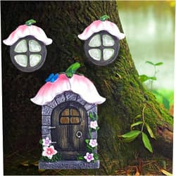 Vomiceak Fairy Gnome Home for Tree Decor，Glow in Dark Fairy House Have Window and Door for Garden Decoration，Fairies Sleeping Door and Windows, Yard Art Garden Sculpture, Lawn Ornament
