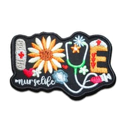 5SECOM Love Nurse Life Floral Medical Embroidery Patch - Iron On for Uniforms Bags Hats, Gift for Nurses Size 4x2.5 inches