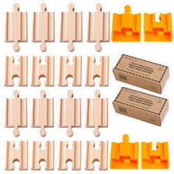 Orbrium 8 + 2 Exclusive Bonus Pcs Wooden Train Track Male-Male Female-Female Adapter Pack Compatible with Thomas Brio Chuggington Wood Track (8 Pcs) (16X Adapters + 4 Connectors to Thiomas Tracks)