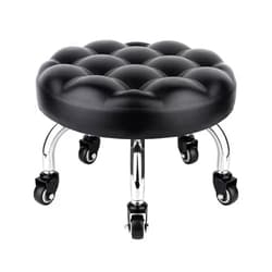 OBMMIRAO Pedicure stool Low Roller Seat Wheel Stool,Swivel stool Round stool with Wheels, Black Low chair with Wheels,PU Leather (Black StyleB)