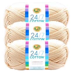 Lion Brand Yarn Lion Brand 24/7 Cotton Yarn, Lightweight Yarn for Knitting, Crocheting, and Crafts, Ecru, 3 Pack