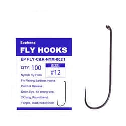 EUPHENG Fly Fishing Hooks 100pc Pack Barbless Catch & Release Dry Wet Nymph Shrimp&Pupa, Streamer, Caddis, Jig, Scud Flies Fishing Hooks