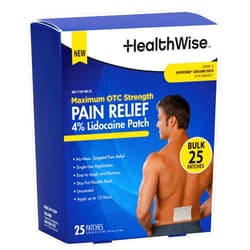 HealthWise 4% Lidocaine Pain Relief Patch | Maximum OTC Strength | 25-Count | 3.93” x 5.51” | Soothes Minor Aches and Pains | Odor Free | Topical Anesthetic | Easy to Apply Flexible Adhesive
