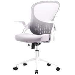 SMUG Office Computer Gaming Desk Chair, Ergonomic Mid-Back Mesh Rolling Work Swivel Chairs with Flip-up Arms, Comfortable Lumbar Support, Comfy Arms for Home, Bedroom, Study, Student, Adults, Grey