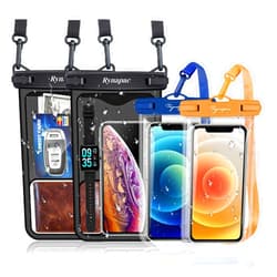 Rynapac 4 Pack Waterproof Phone Pouch 10in 2Pack + 7.5in 2Pack, Waterproof Phone Holder with Lanyard for iPhone 15 Pro Max Galaxy S23 Pixel 7a, IPX8 Water Protector Pouch Beach Essentials Vacation Must Haves