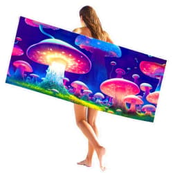 IHAUIUE Mushroom Print Beach Towel Psychedelic Sandproof Bath Towels Magic Quick Dry Cruise Blanket