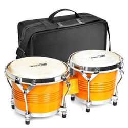 Lotmusic Bongo Drums 6.5” and 7.5”, Birch Percussion Instrument Bongos for Adults Beginners,Buffalo Hand Drum with Carry Bag and Tuning Wrench for Education and Practice. Yellow