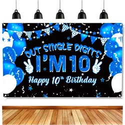 Ushinemi 10th Birthday Decorations for Boys Peace Out Single Digits I’m 10, Happy 10th Birthday Banner Double Digits Birthday Party Supplies 6 x 3.6ft