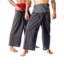 LannaPremium Thai Fisherman Pants 2 Tone Yoga Pants Red Black - Gray Black