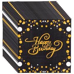 CALIDAKA 40Pcs Happy Birthday Napkins,Gold and Black Party Supplies Disposable Napkins,Party Serviettes, Cocktail Napkins with Gold Foil for Birthday Party Decoration