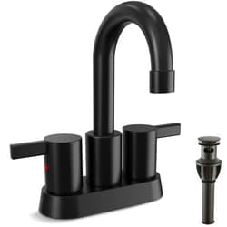YAGATAP 4 Inch Bathroom Faucets for Sink 3 Hole, YAGATAP Faucet for Bathroom Sink with Pop-up Drain & 2 Supply Hoses,Stainless Steel Lead-Free 2-Handle Centerset Faucet 360 Swivel Spout Matte Black