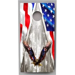 Lets Print Big Bald Eagle American Flag Wings on Wood Grain Cornhole Decal Wraps