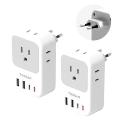 TESSAN European Travel Plug Adapter 2 Pack, PD 20W Adapter for Europe Plug with 4 AC Outlets 4 USB (2 USB C), Type C Adaptor for US to Europe, Italy, Spain, France, Portugal, Greece, Iceland, Germany