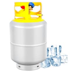 FAHKNS Recovery Tank, Reusable Cylinder Can 50 lb Double Valve HVAC Tank 1/4 SAE Y Valve Liquid/Vapor Reclaim Tank Gray Yellow Large Capacity Without Float Switch (Upgraded)