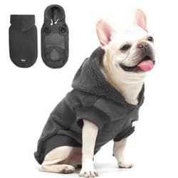 BINGPET Dog Hoodie Dog Sweater with Leash Hole, Warm Fleece Dog Sweatshirt with Hood, Cold Weather Dog Clothes Winter Coat for Puppy Small Medium Large Dogs Boy and Girl(Grey,L)