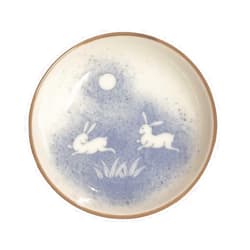 Yokohama Gifts Four Pieces of Japanese 3.75 Inch Diameter Moon Rabbit Sushi Soy Sauce Wasabi Dipping Dish Plates