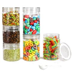 PEARLPET Plastic Tiffany Container Set for Kitchen Storage Set with Spoons, ((200ml-3pcs),(300ml-3pcs) Set of 6) -Transparent