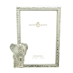 GIFTY GIFTY Modern Silver Thin Boarder Elephant Photo Frame / 4x6 In | For Vertical Display on Tabletops | Perfect for Home Decor, Wedding, Vacation, Graduation, Or Any Milestone Photos