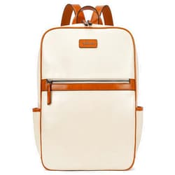BROMEN Laptop Backpack for Women Leather 15.6 inch Computer Backpack Large Capacity Business Travel Daypack Bag Beige