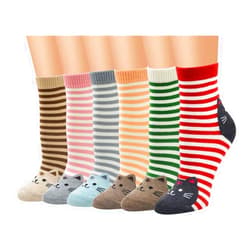 AnVei-Nao Womens Girls Stripe Cute Cat Cotton Soft Pattern Crew Ankle Socks