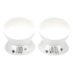 Prefurred Pet Elevated Cat Food Bowl Set (Food & Water Cat Dish) Two Elevated Cat Bowls, Cat Dishes for Food and Water. Porcelain Raised Cat Bowl, Small Pet Dog Bowl. Wide Tilted Cat Food Bowls.