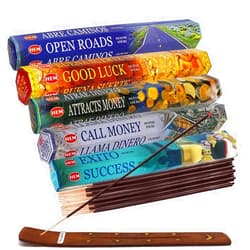 TRUMIRI Hem Incense Sticks Variety Pack #5 and Incense Stick Holder Bundle with 5 Money and Success Themed Fragrances